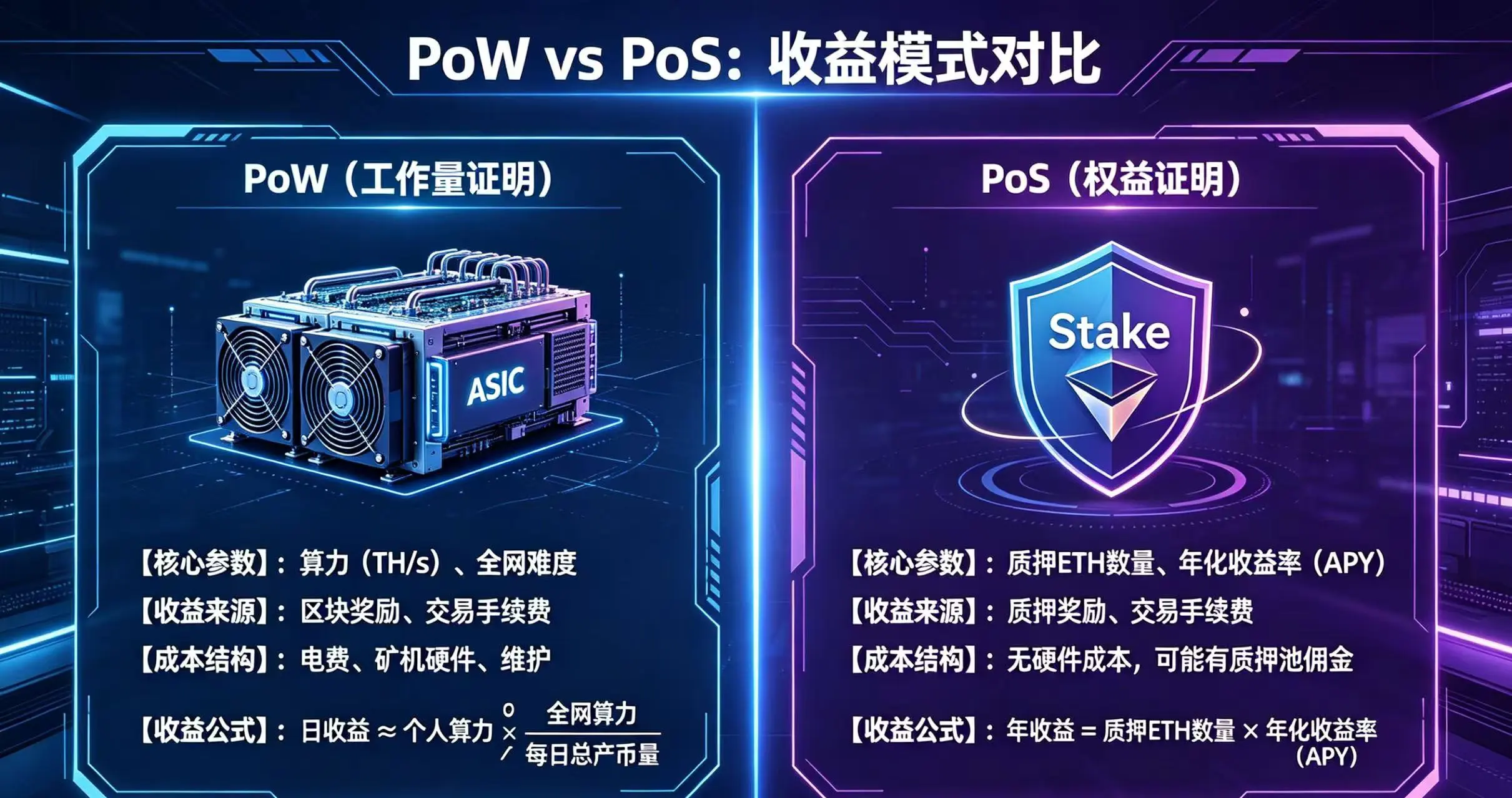 PoW vs PoS 收益对比图 PoW vs PoS 收益对比图